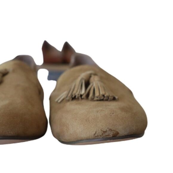J. Crew Women Size 7.5 Camel Faux Suede Smoking Tassel Slip On Loafers Office - Picture 8 of 9